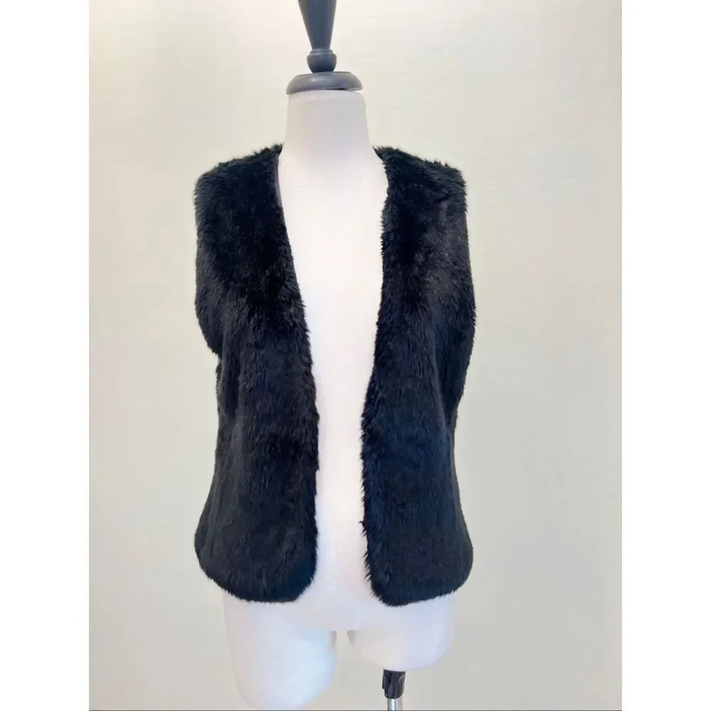 BCBGeneration Women's Faux Fur Lined Open Front Vest Jacket Black Size XS/Small